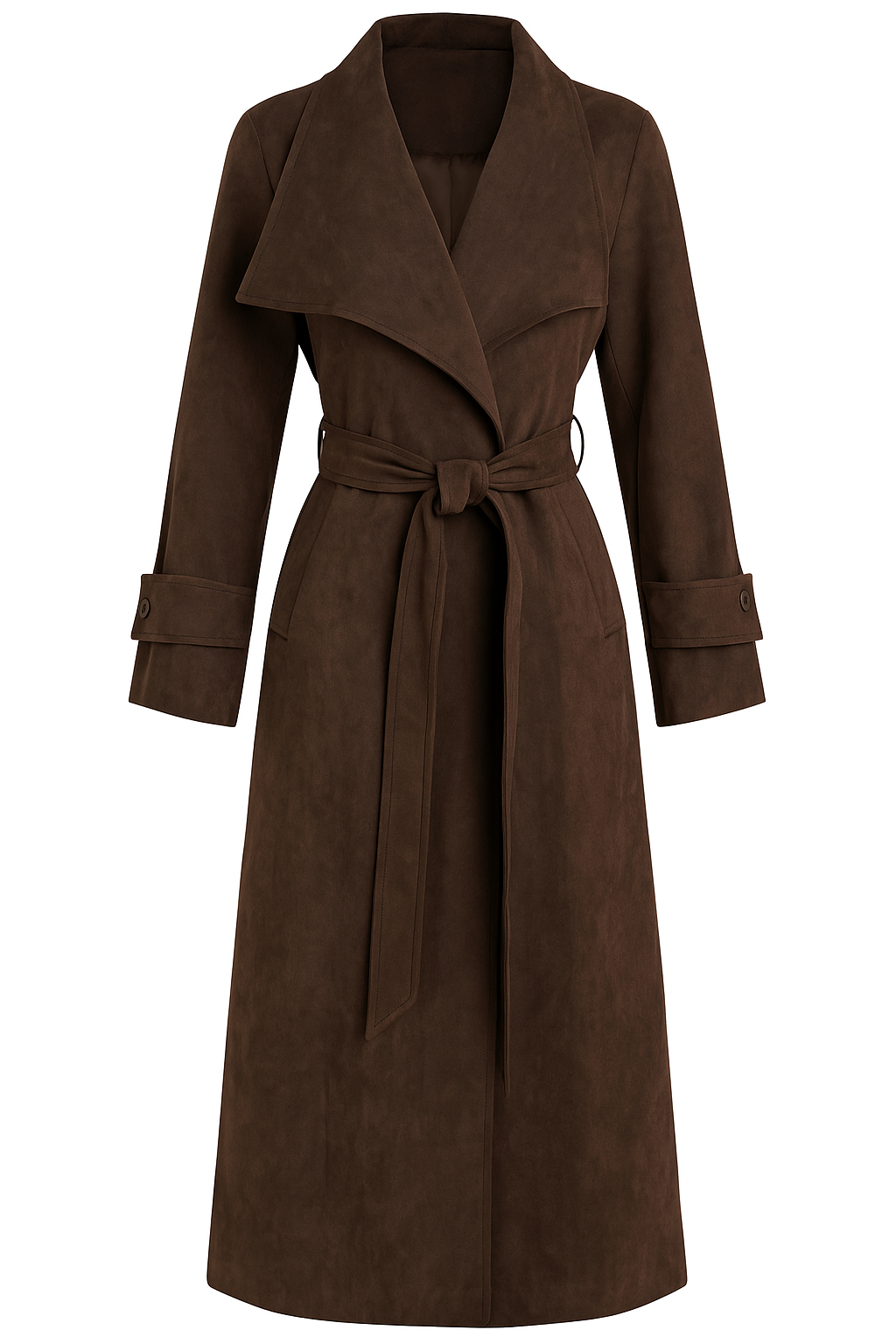 Chocolate Brown Suede Belted Trench Coat