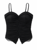 Black ruched mesh cami top