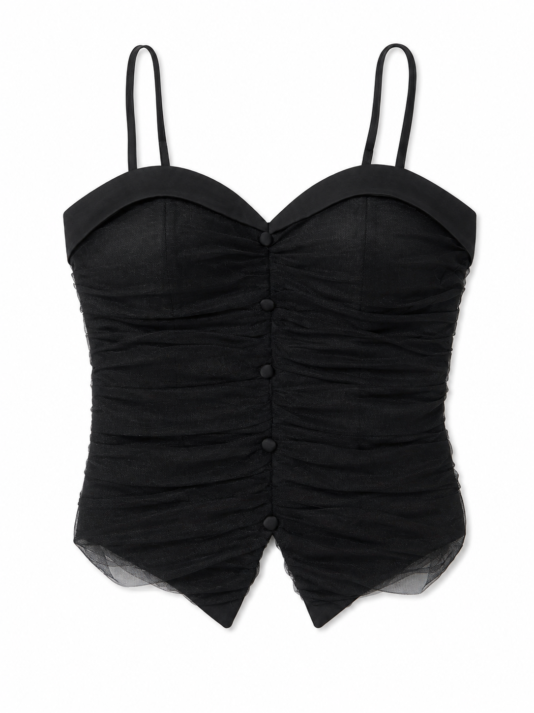 Black ruched mesh cami top