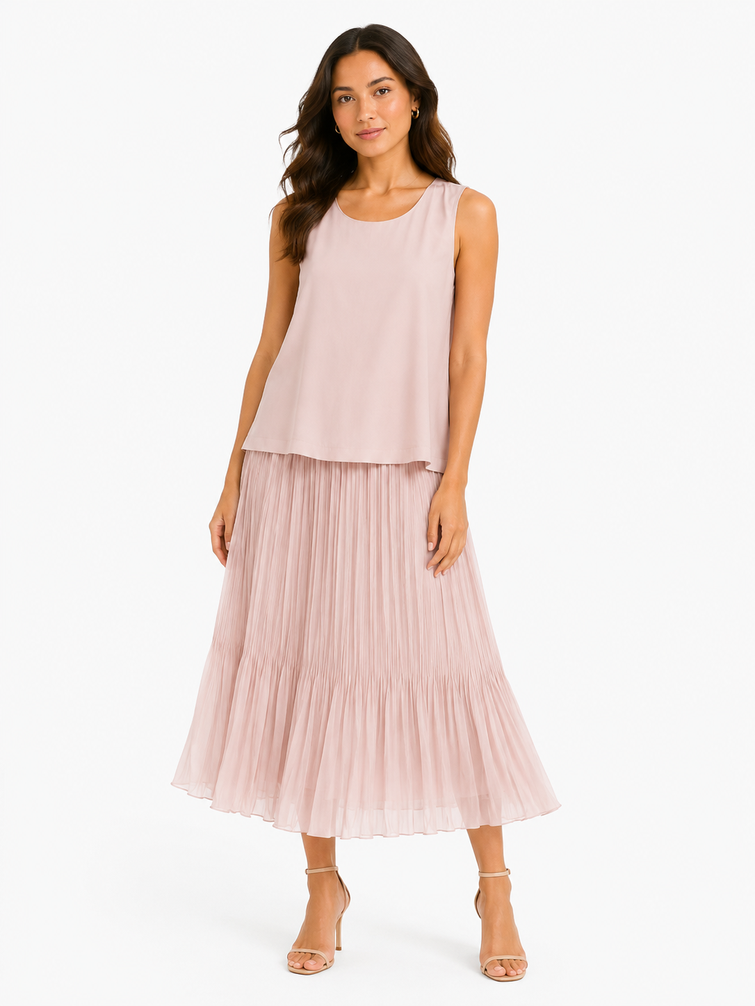 Blush pleated hem sleeveless dress