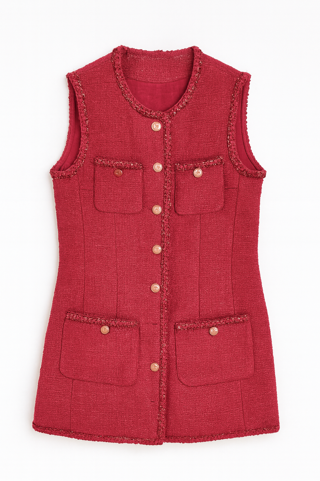 Chic Red Bouclé Vest Dress
