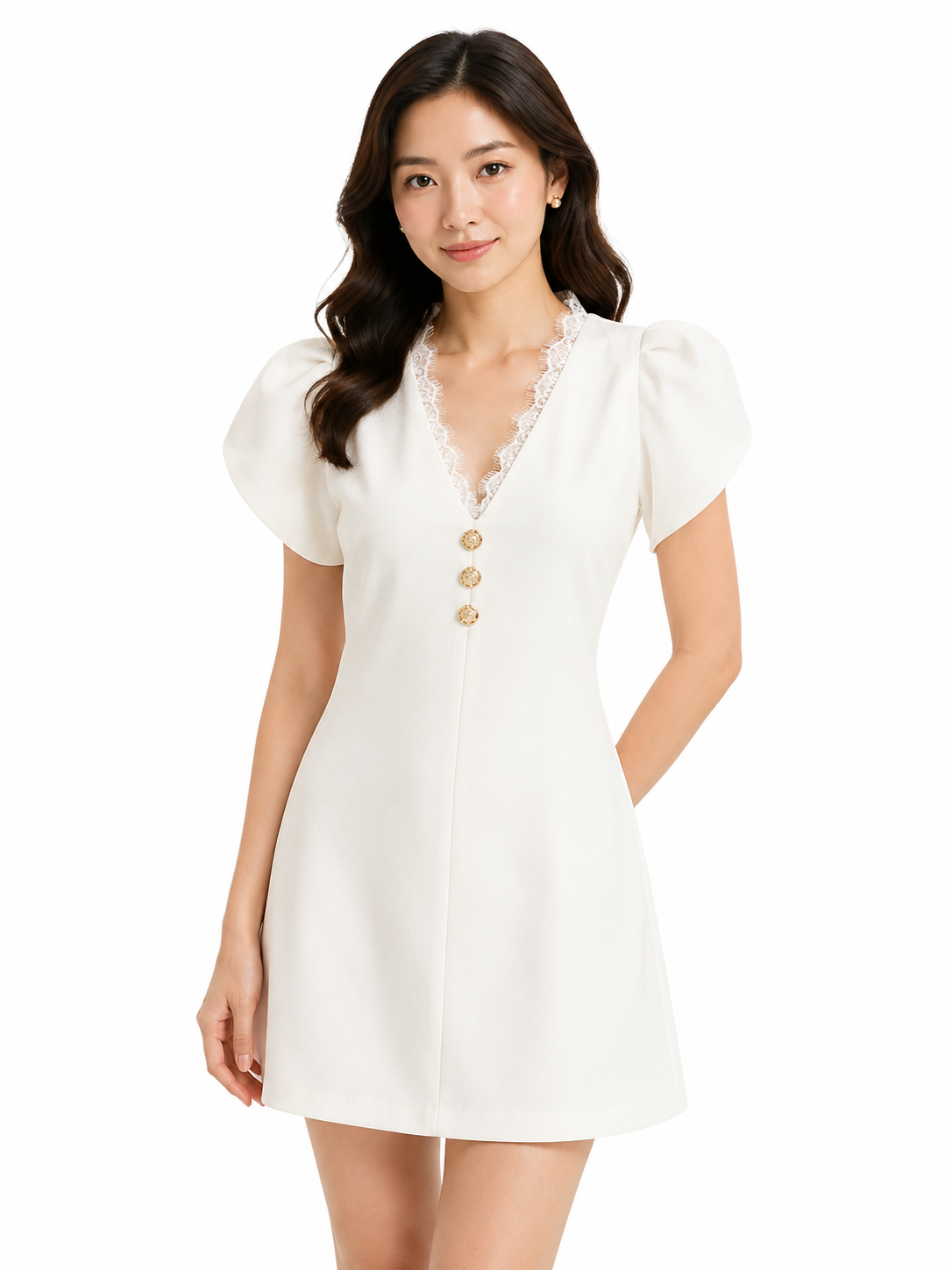 Women lace trim v-neck blouse