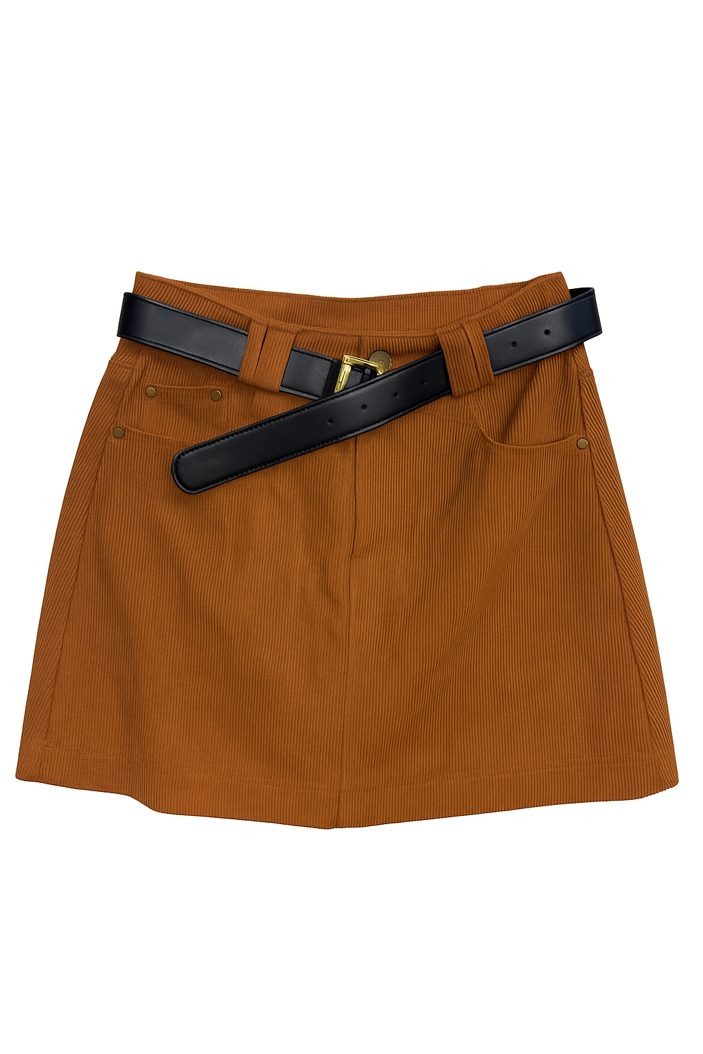 Corduroy Mini Skirt with Black Belt
