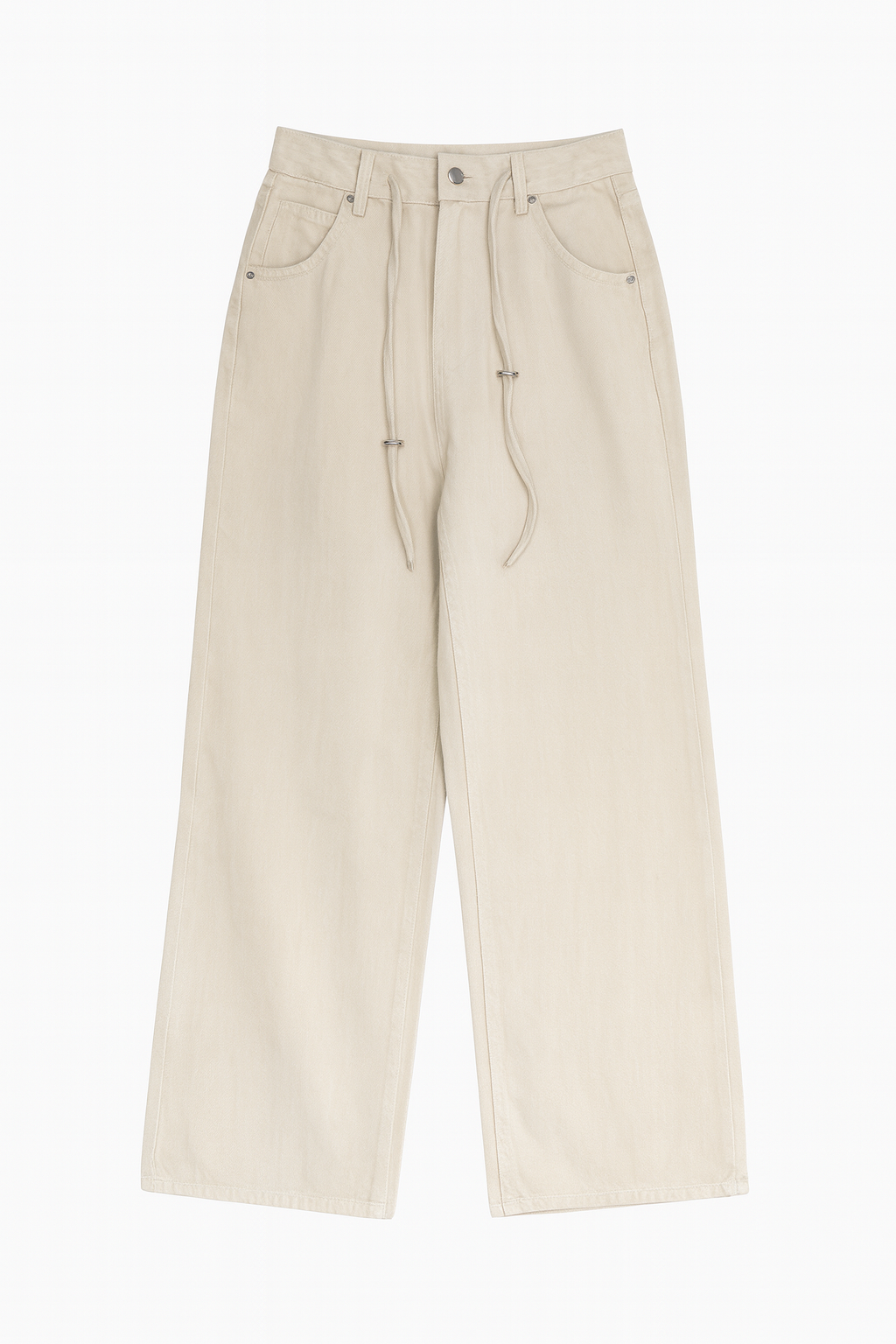 Light Grey Wide-Leg Drawstring Jeans