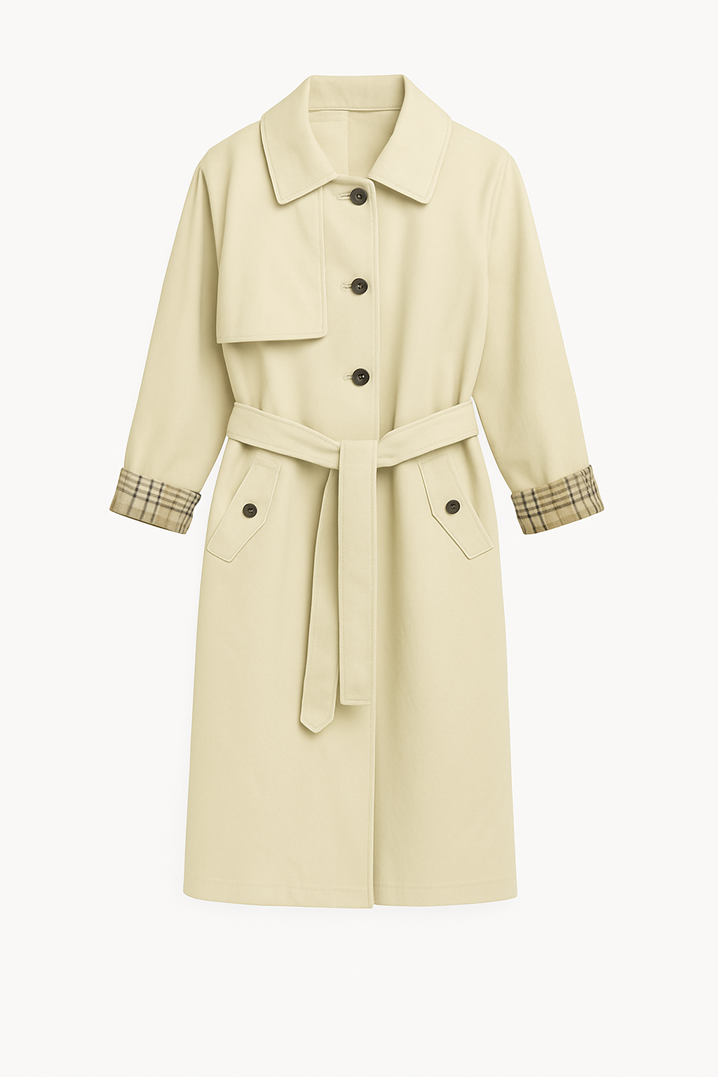 Belted Trench Coat in Light Beige