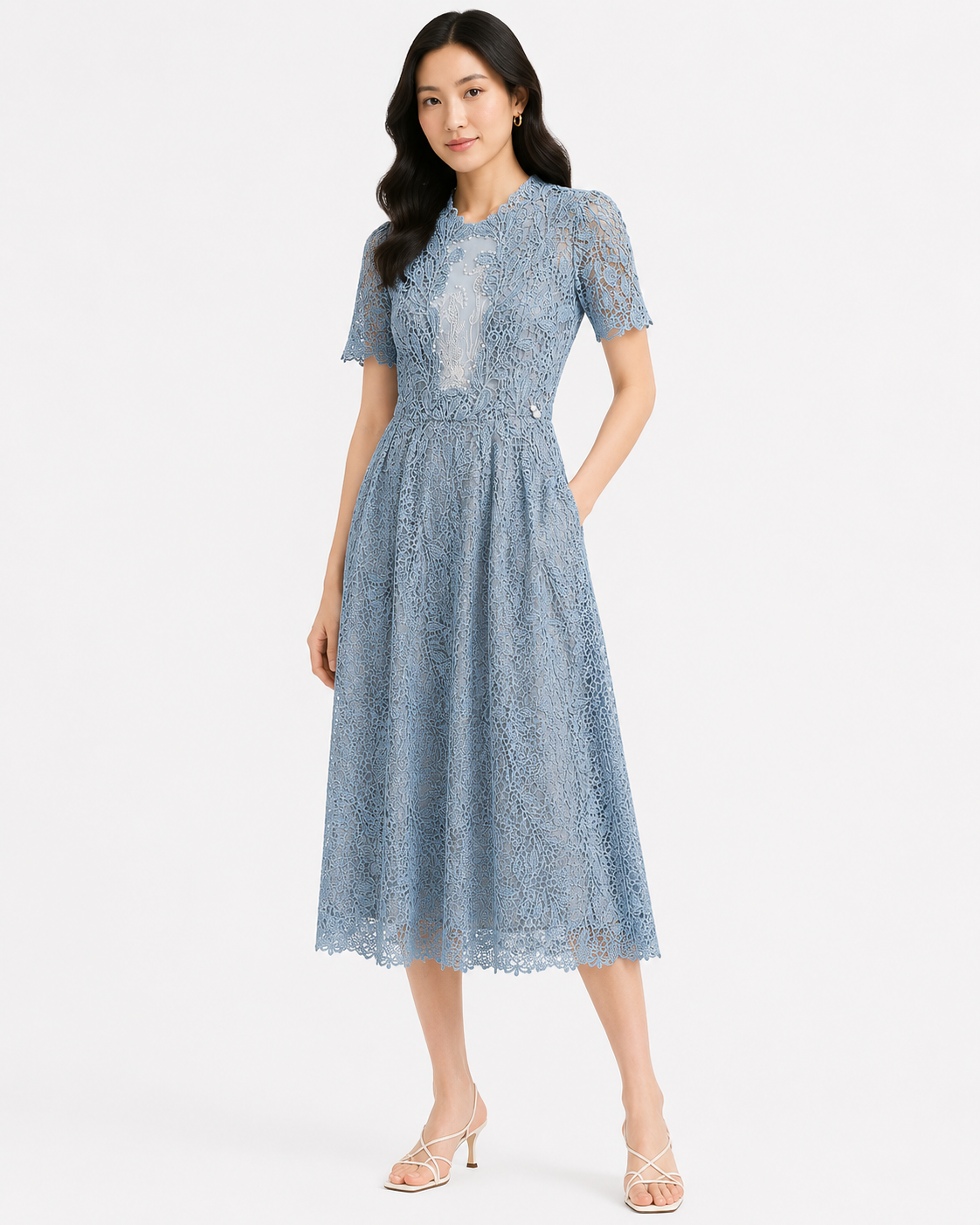 Women’s Light Blue Strapless Smocked Denim Midi Dress