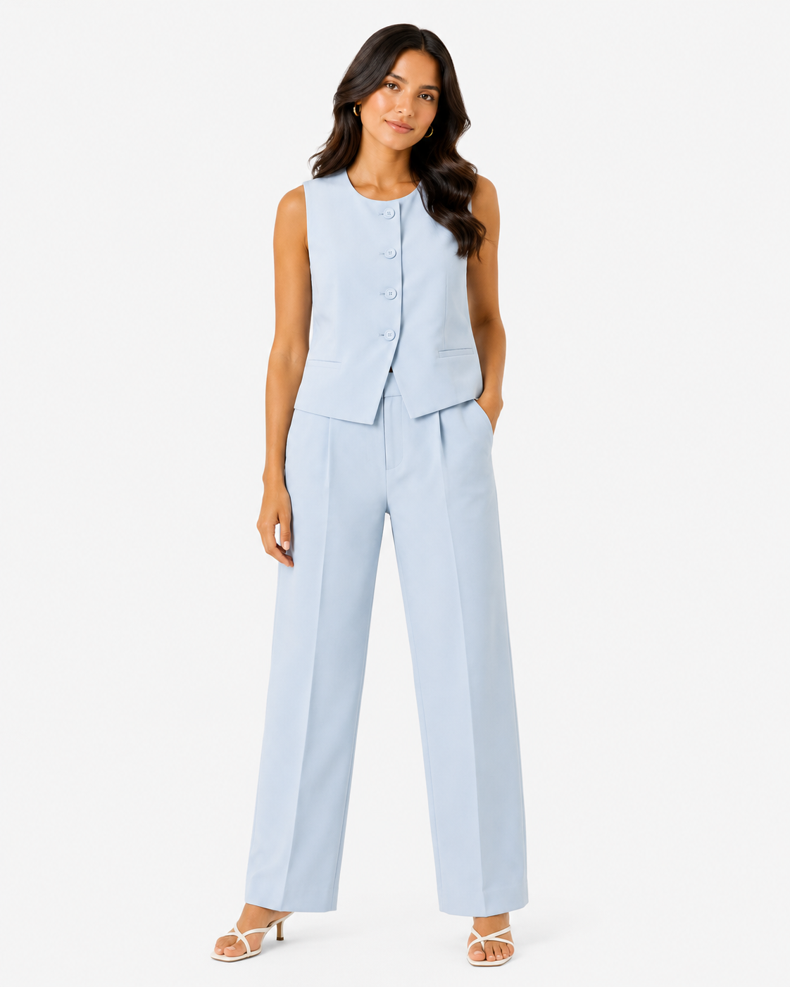 Women pastel blue wide-leg tailored trousers