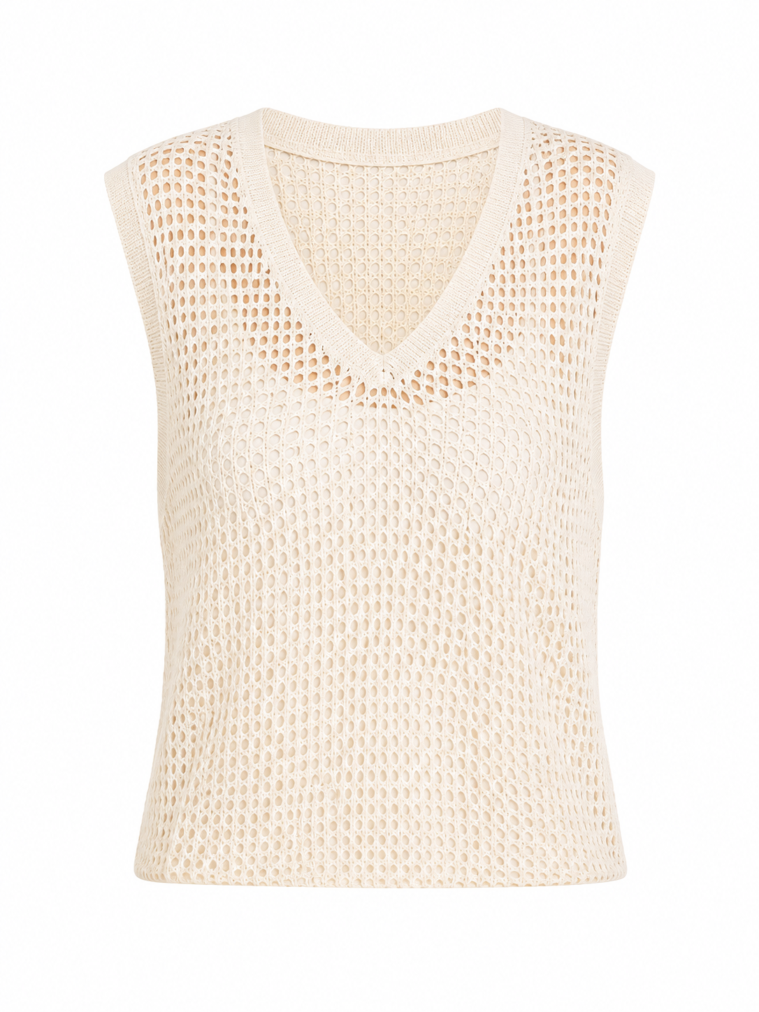 Ivory v-neck crochet mesh top
