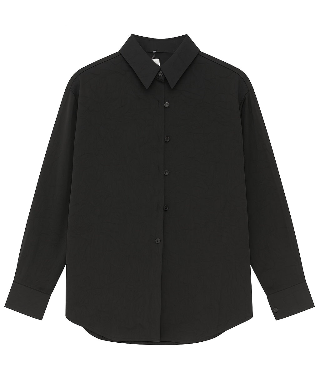 Textured Black Button-Up Shirt