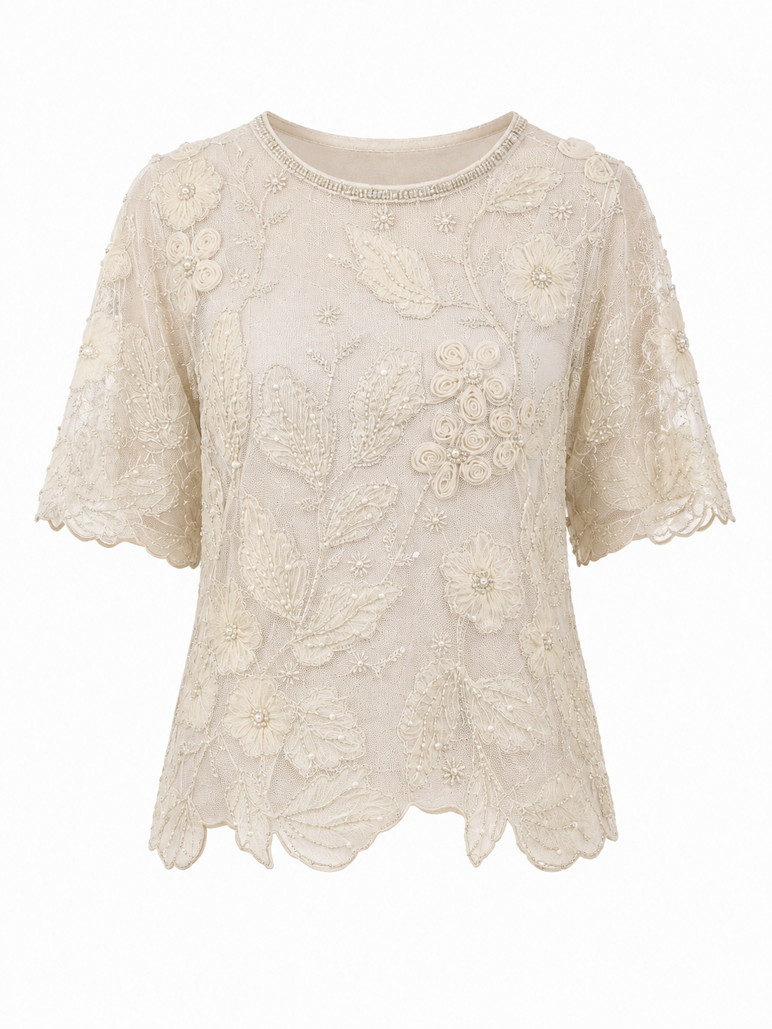 Pearl blossom embroidered top