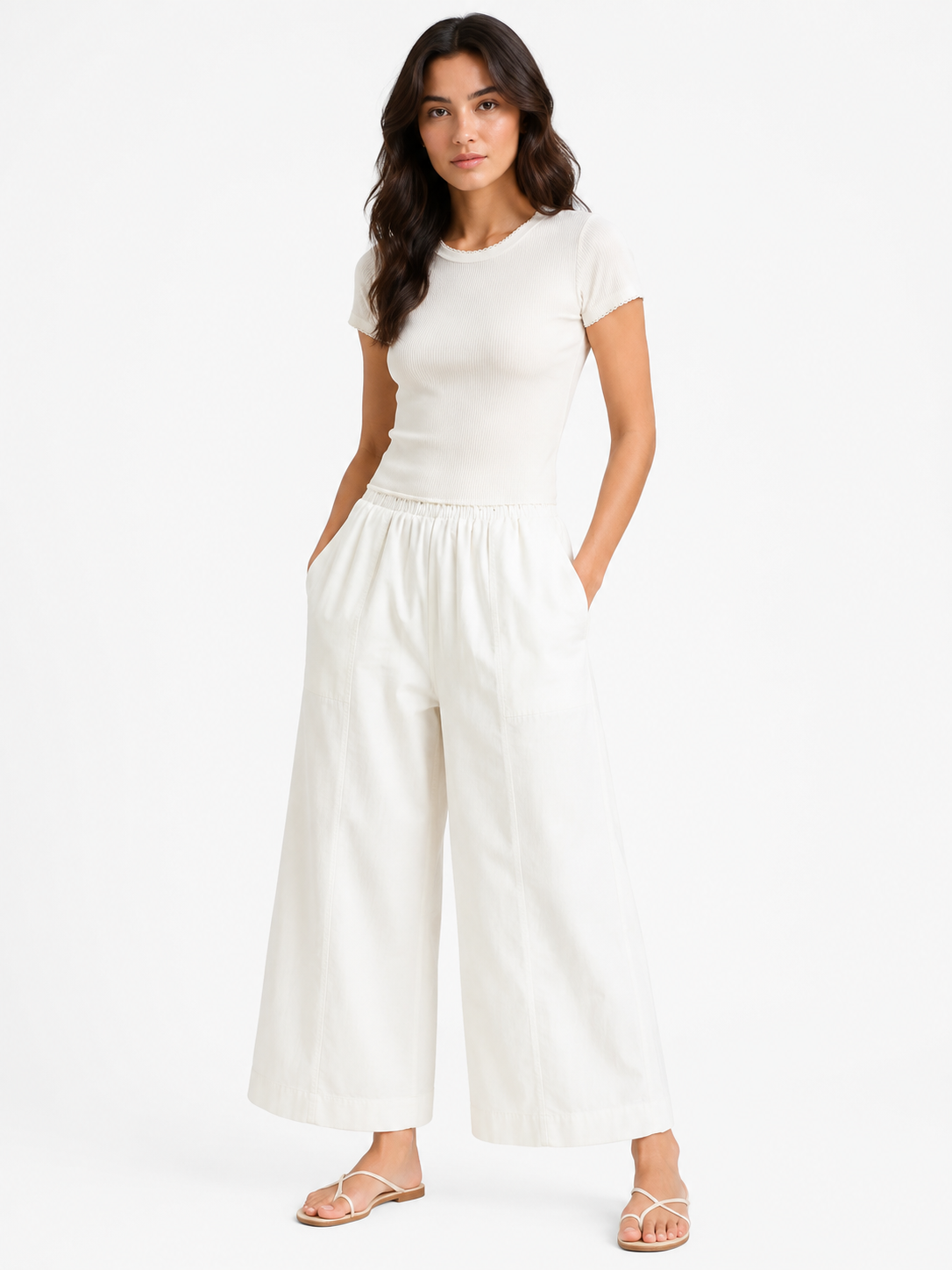 Ivory wide-leg cropped pants