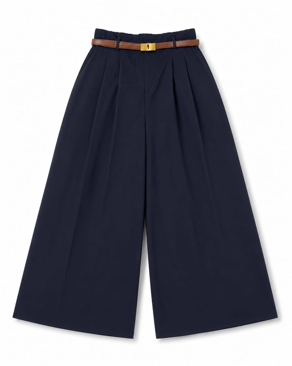 Navy Belted Wide-Leg Trousers