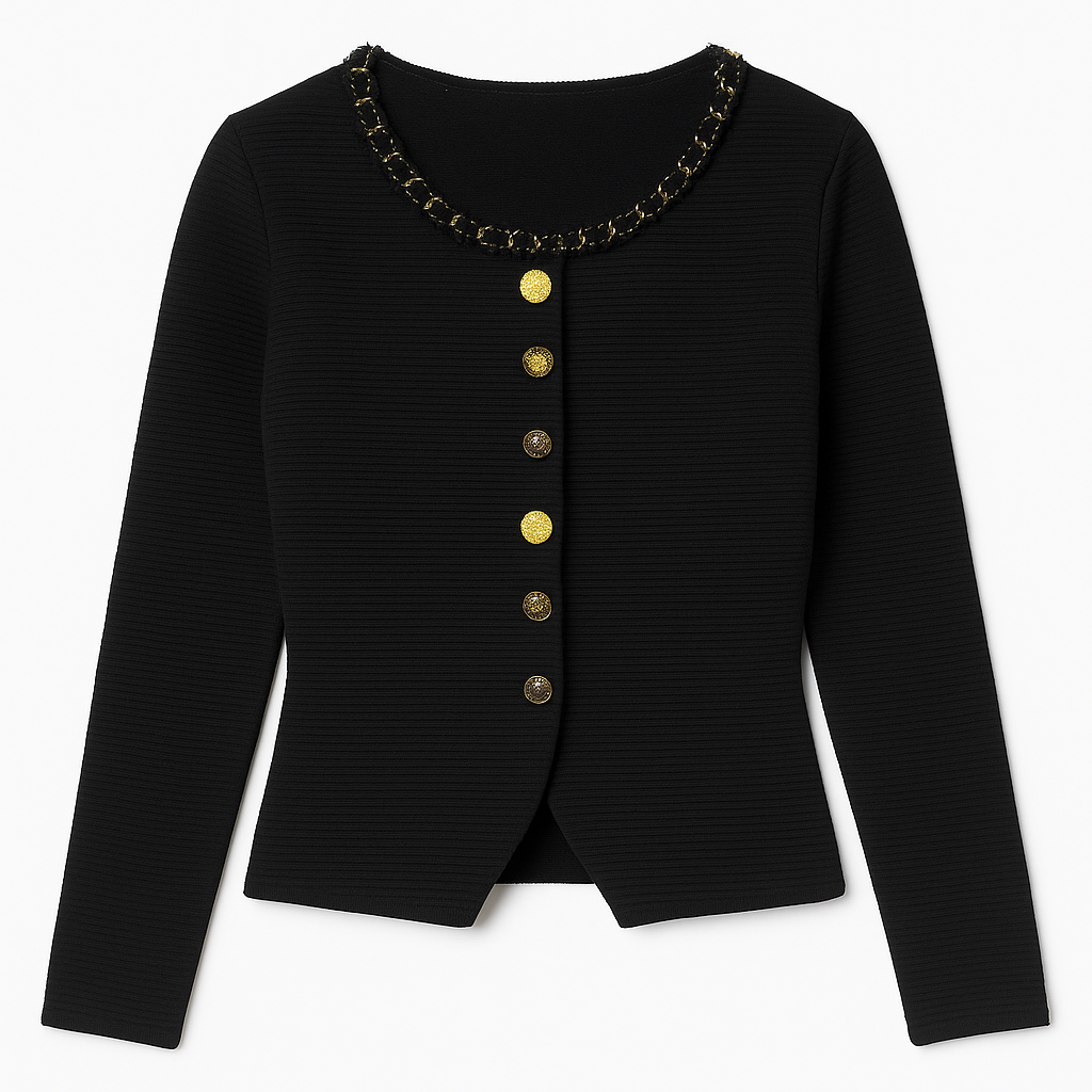 Black Textured Cardigan with Gold Buttons