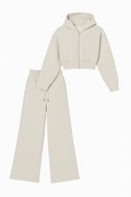 Beige Cropped Hoodie and Wide-Leg Pants Set