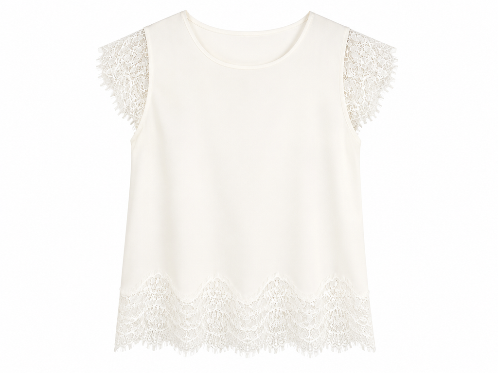Ivory lace trim cap sleeve blouse