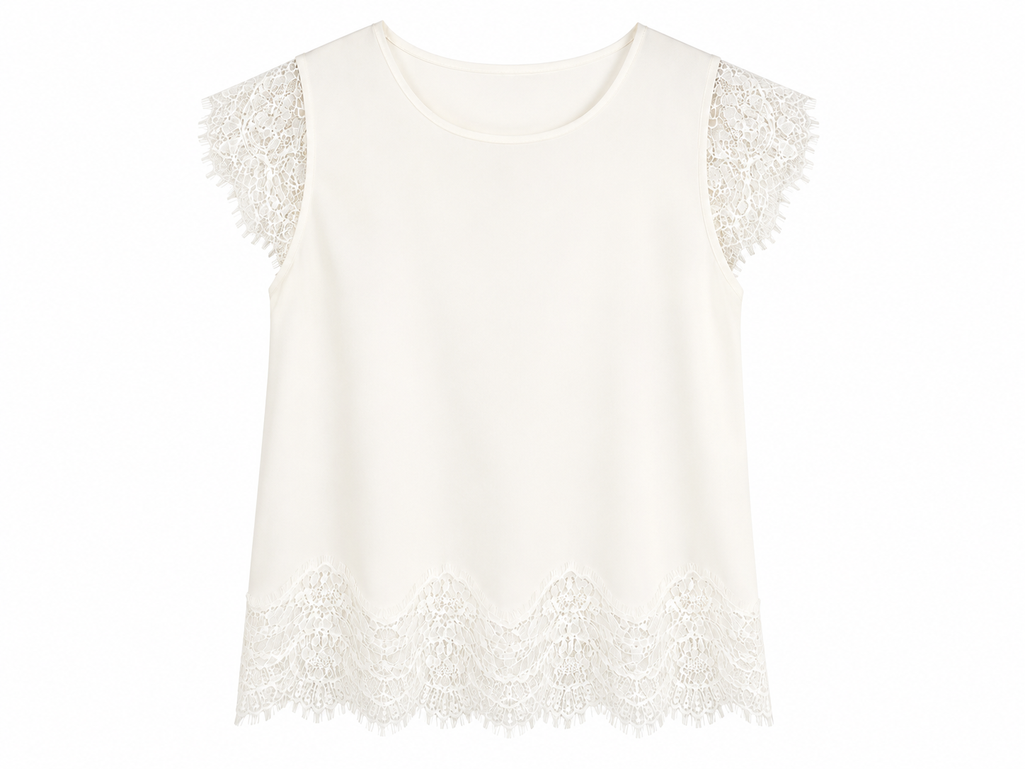 Ivory lace trim cap sleeve blouse