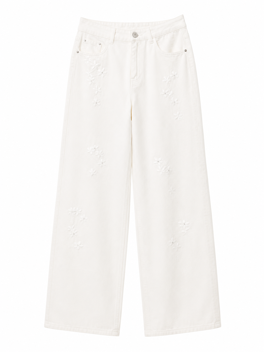 Embellished white wide-leg pants