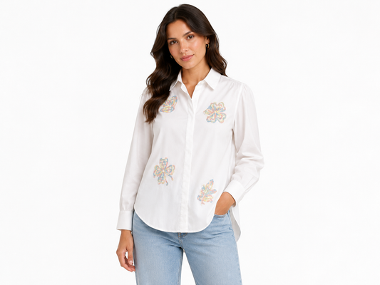 Pastel butterfly embroidered shirt