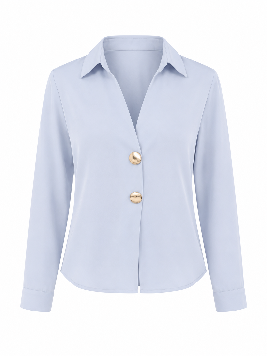 Women pastel blue satin cropped blouse with gold button