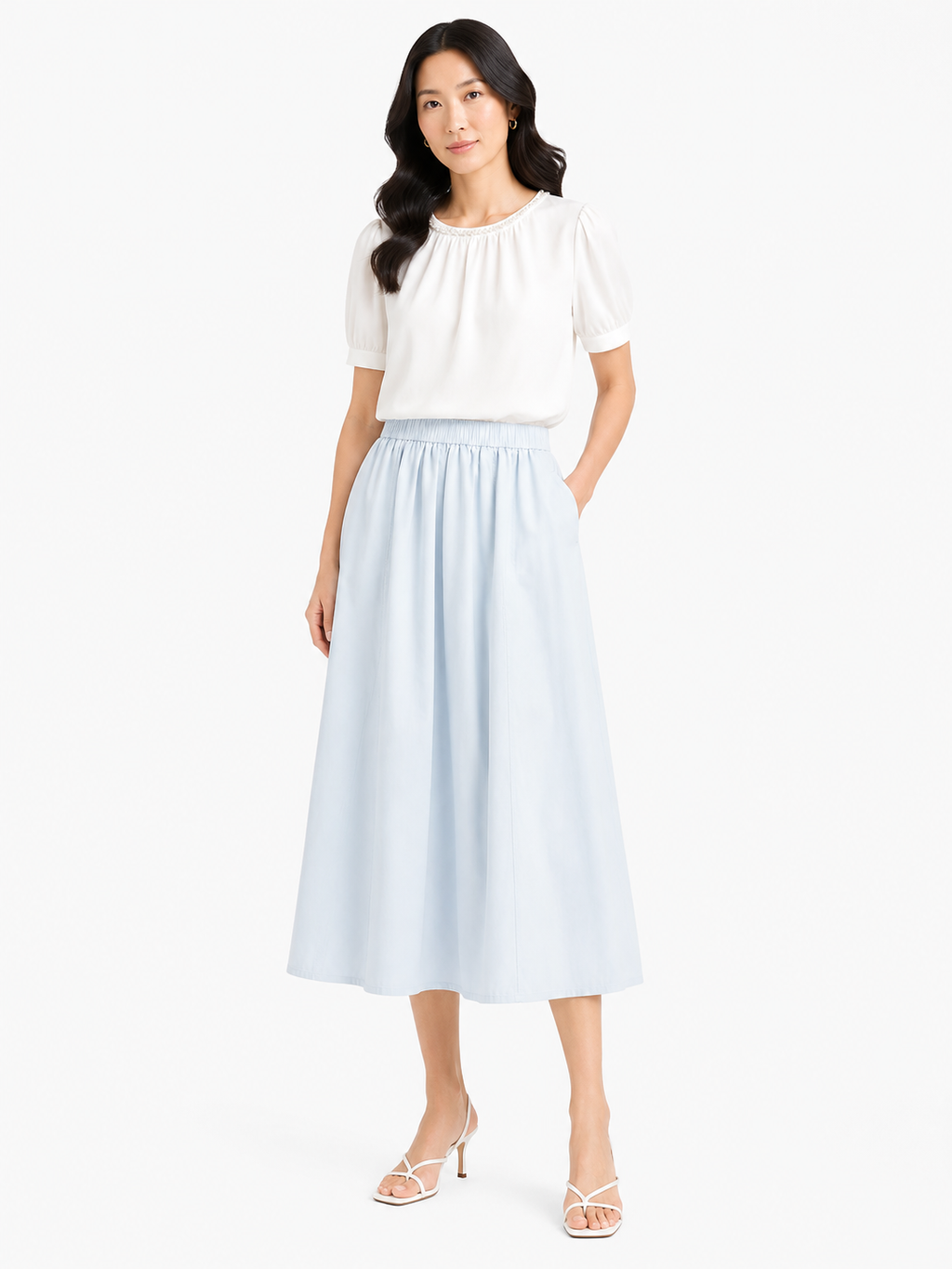 Women light blue flowy maxi skirt