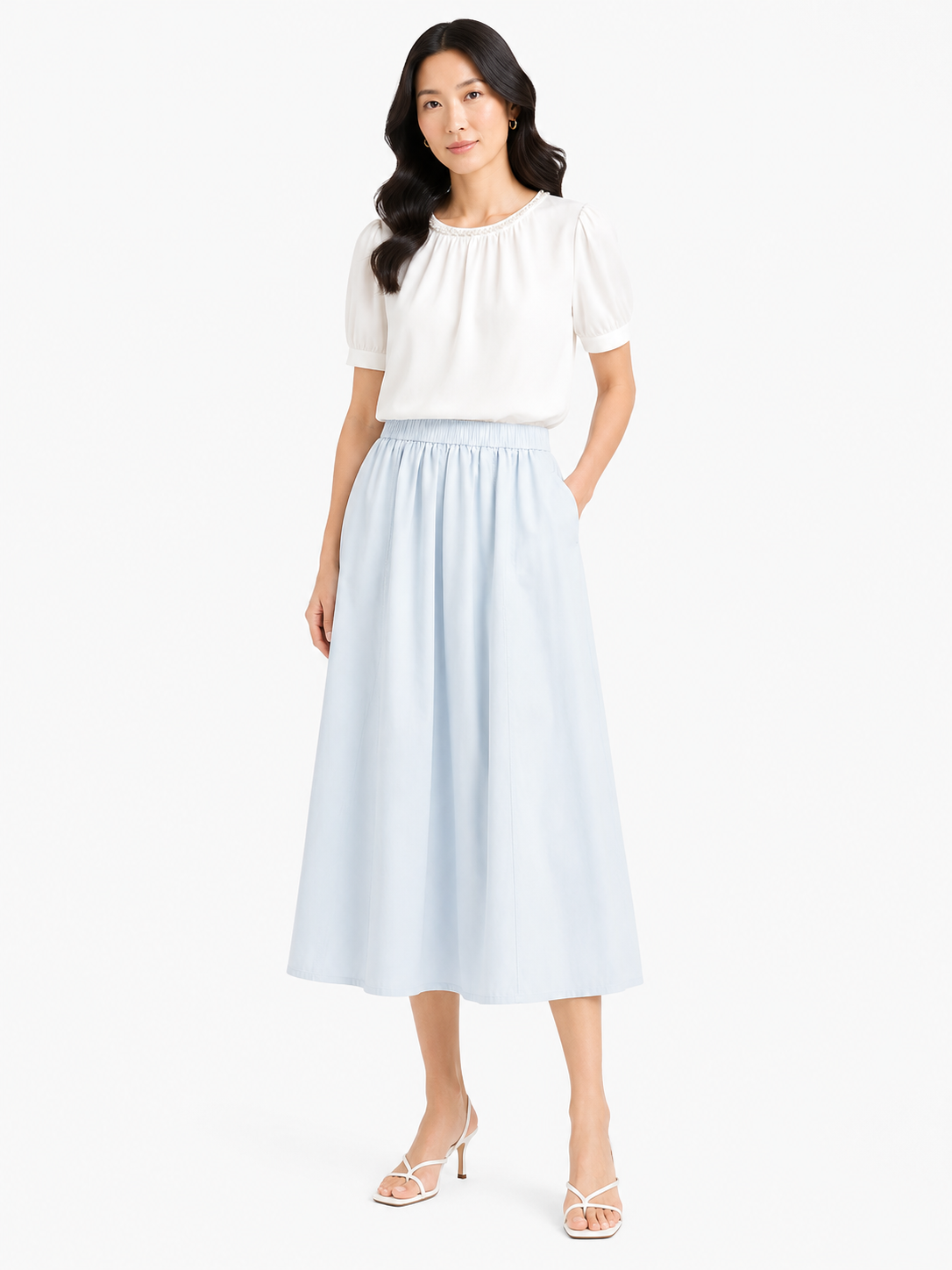 Women light blue flowy maxi skirt