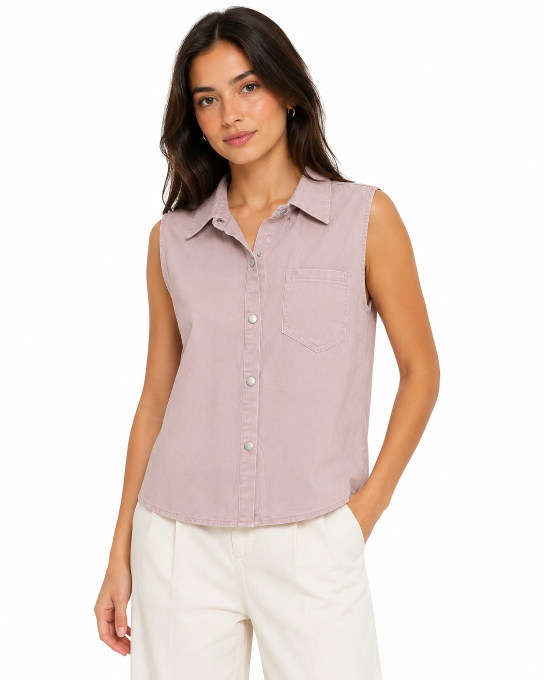 Women’s Dusty Pink Sleeveless Button-Up Shirt
