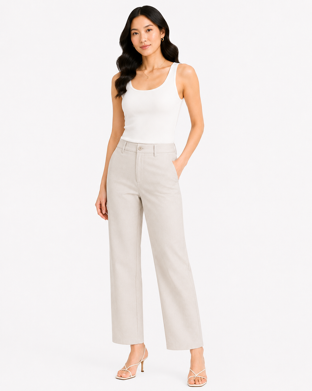 Women beige straight-leg tailored trousers