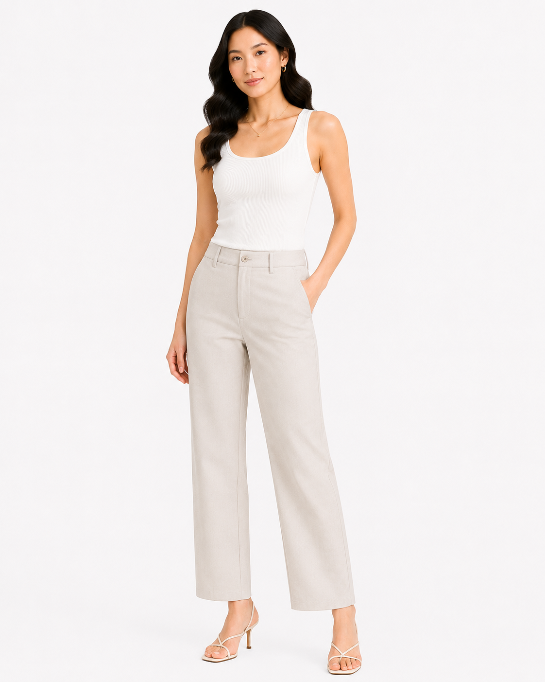 Women beige straight-leg tailored trousers
