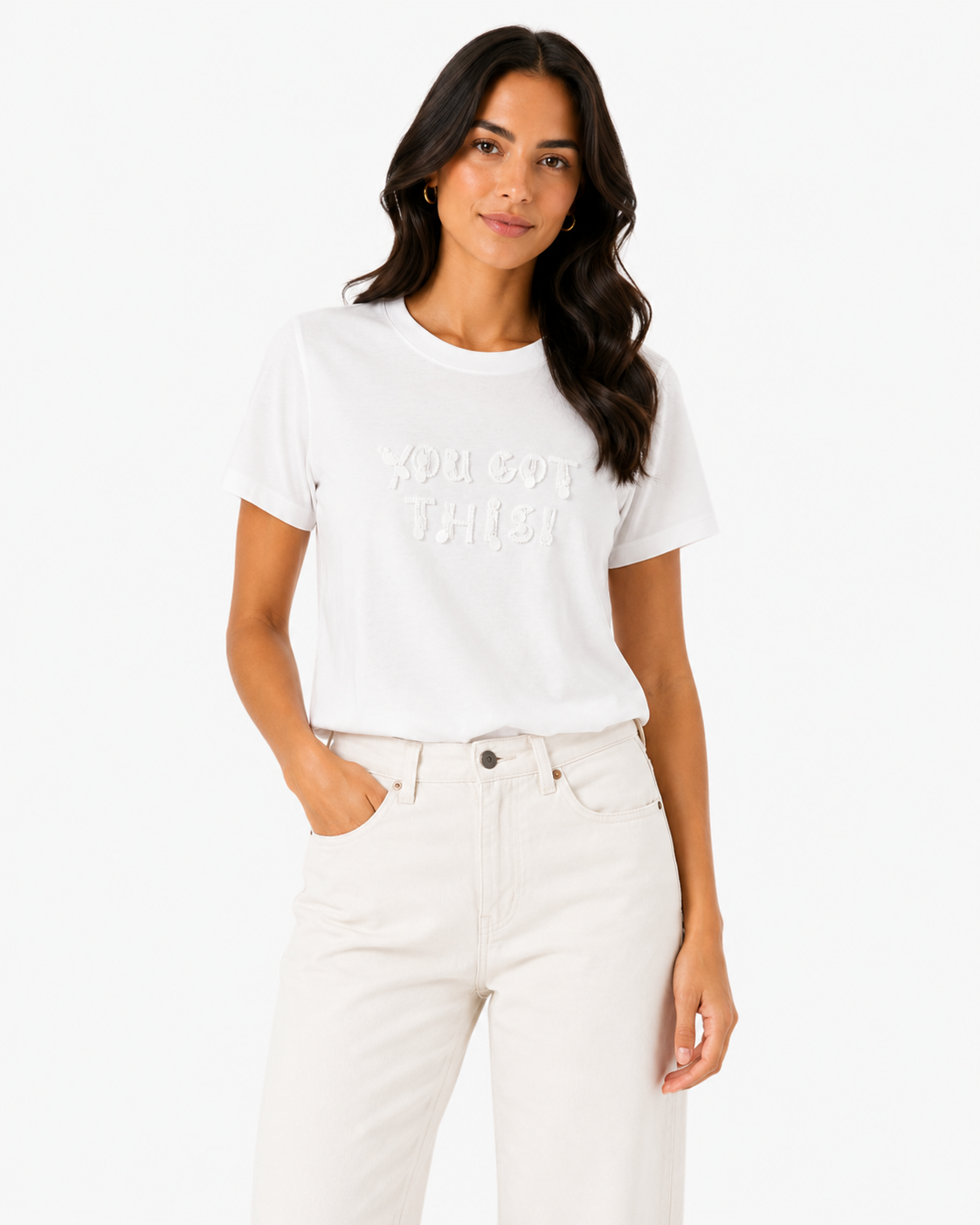Women white embellished t-shirt