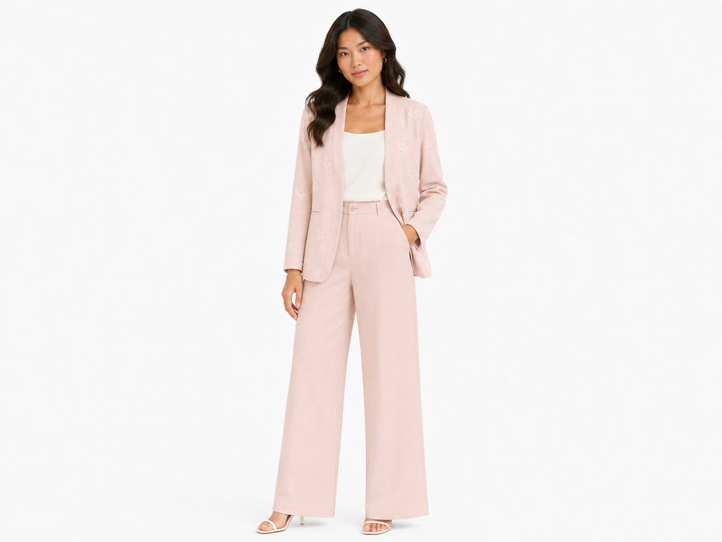Blush embroidered tow-piece suit set