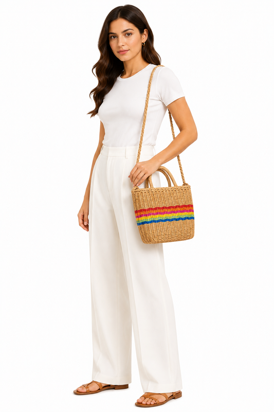 Sunset stripe raffia tote