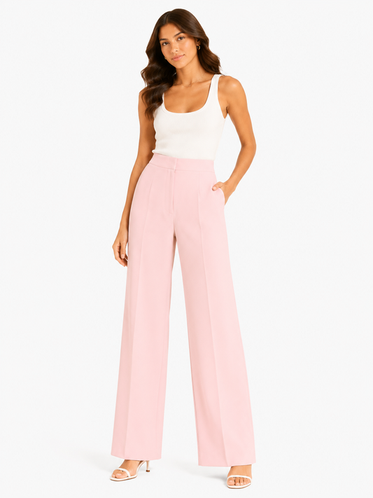 Women blush pink high-waisted wide-leg trouser