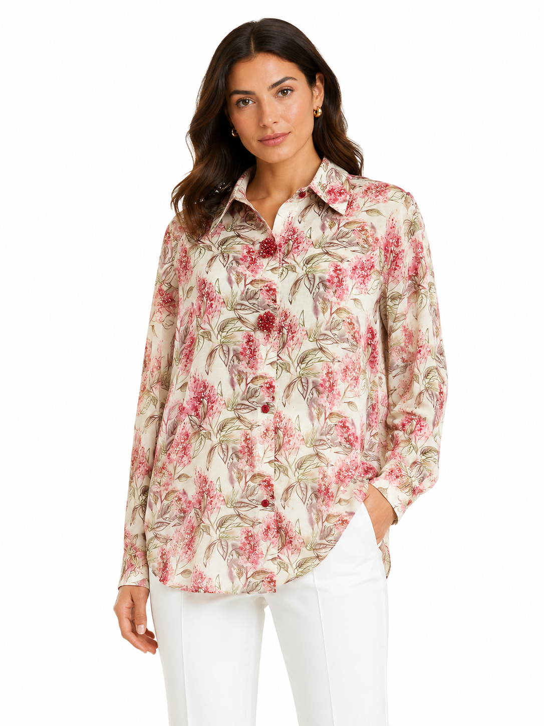 Women floral print long sleeve blouse