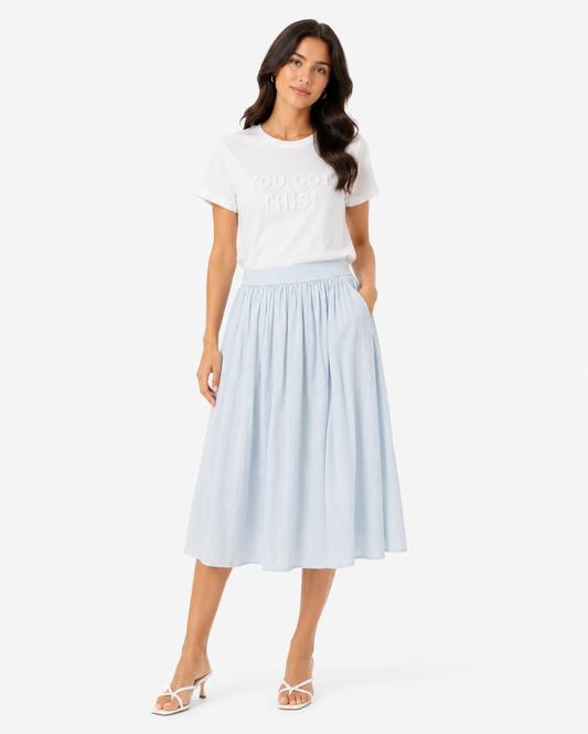 Women light blue gathered midi skirt