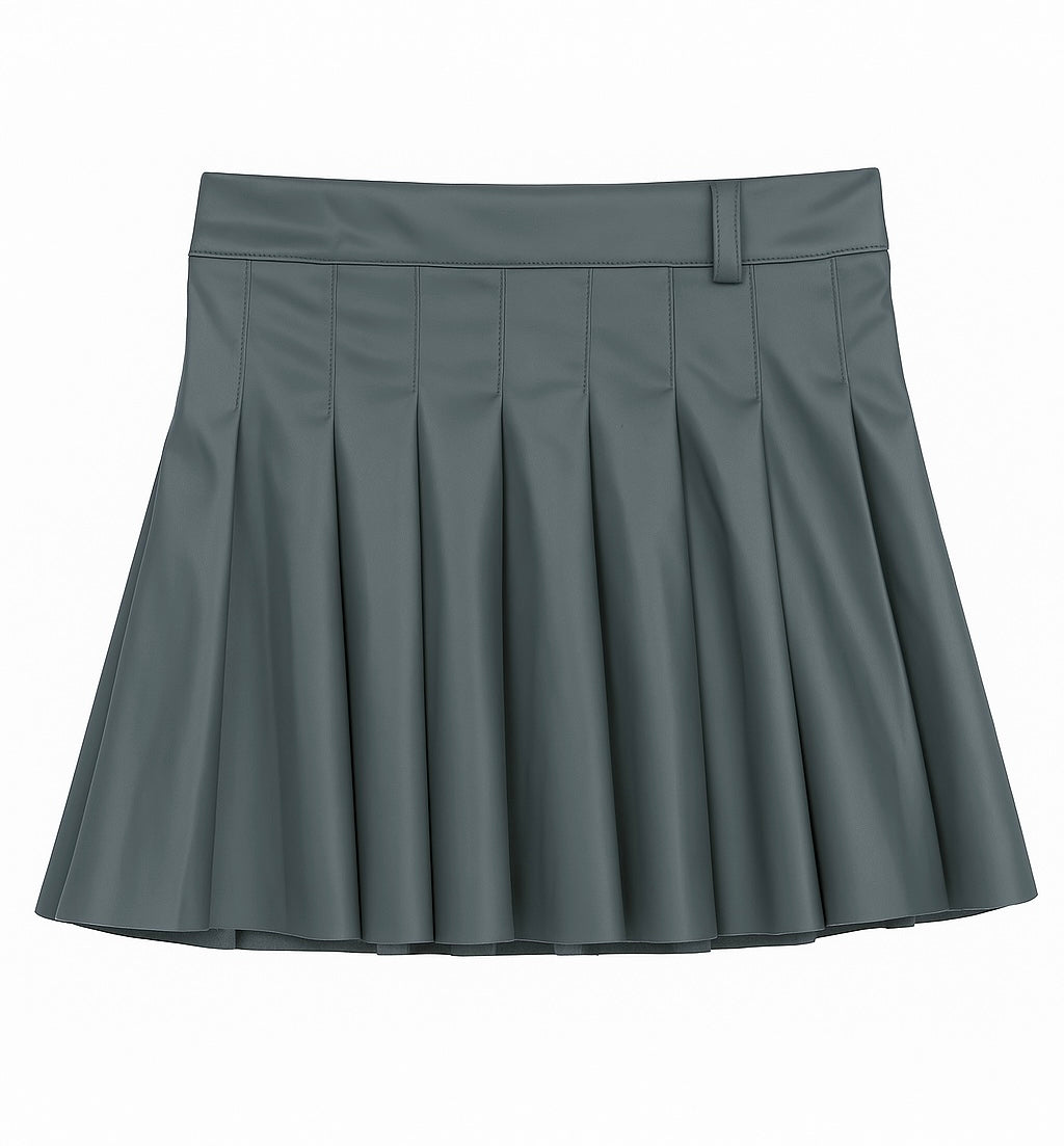 Slate Blue Pleated Mini Skirt