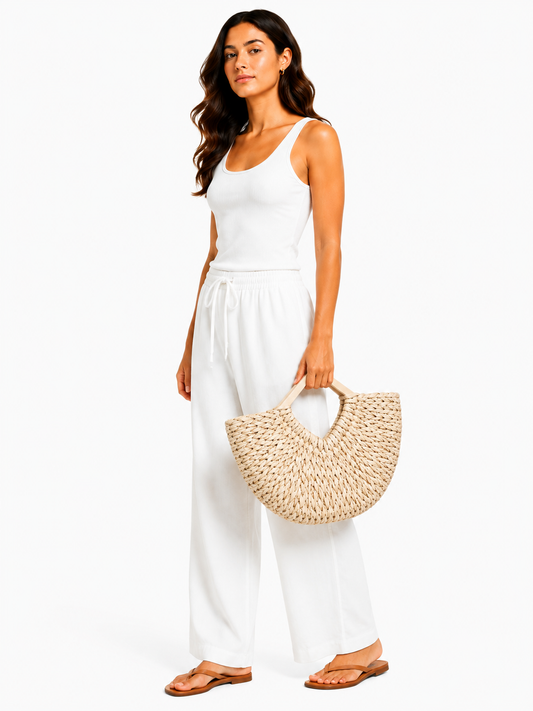 Golden weave crescent bag