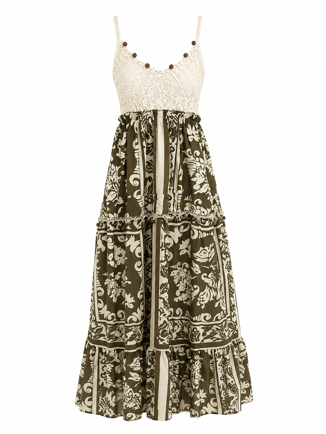 Women boho lace floral maxi dress