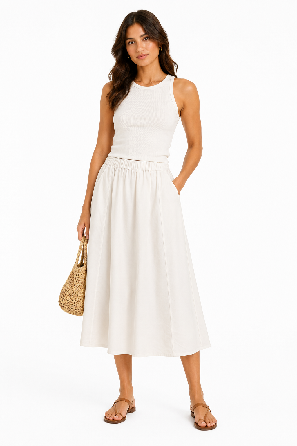 Women’s elegant ivory a-line midi skirt