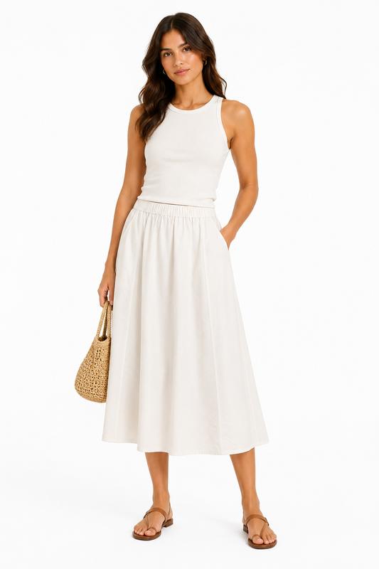 Women’s elegant ivory a-line midi skirt