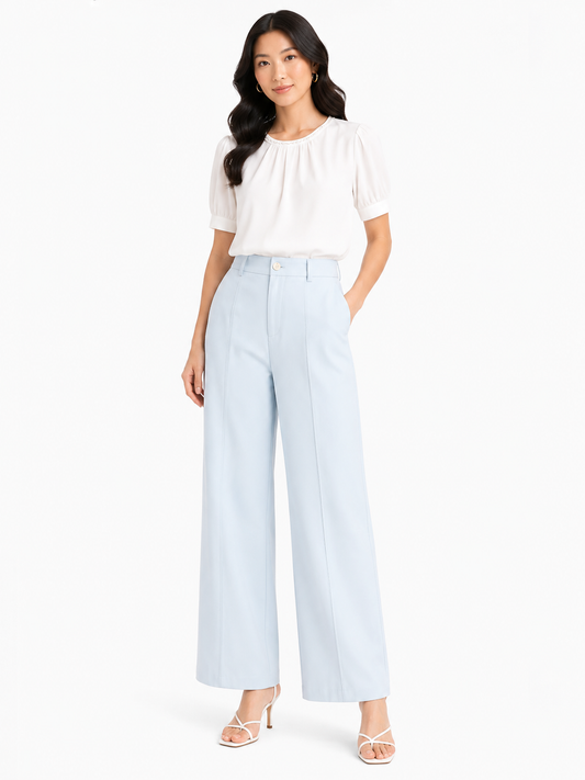 Women light blue wide-leg cropped trouseres