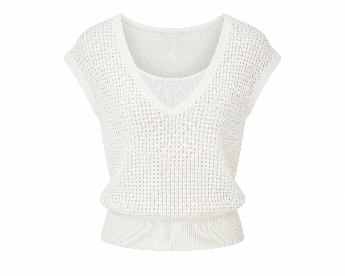 Women’s Ivory Open-Knit V-Neck Sweater Vest