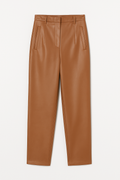 High-Waisted Faux Leather Trousers in Caramel Brown