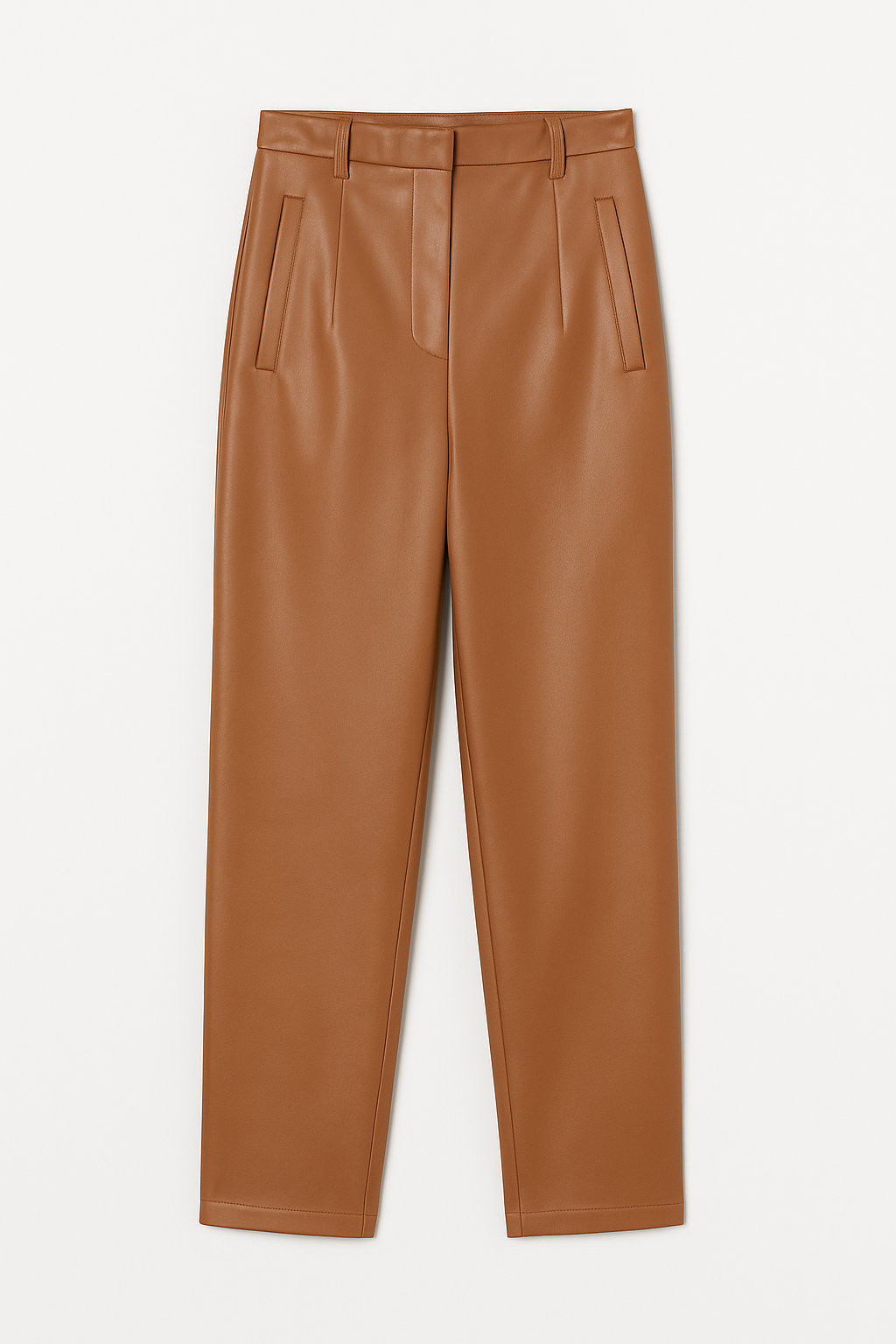High-Waisted Faux Leather Trousers in Caramel Brown