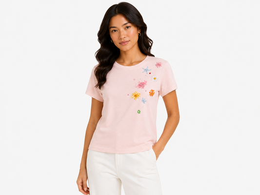 Blush floral embellished t-shirt