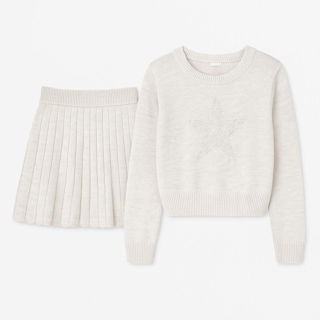 Cream Knit Set with Sequin Star Detail