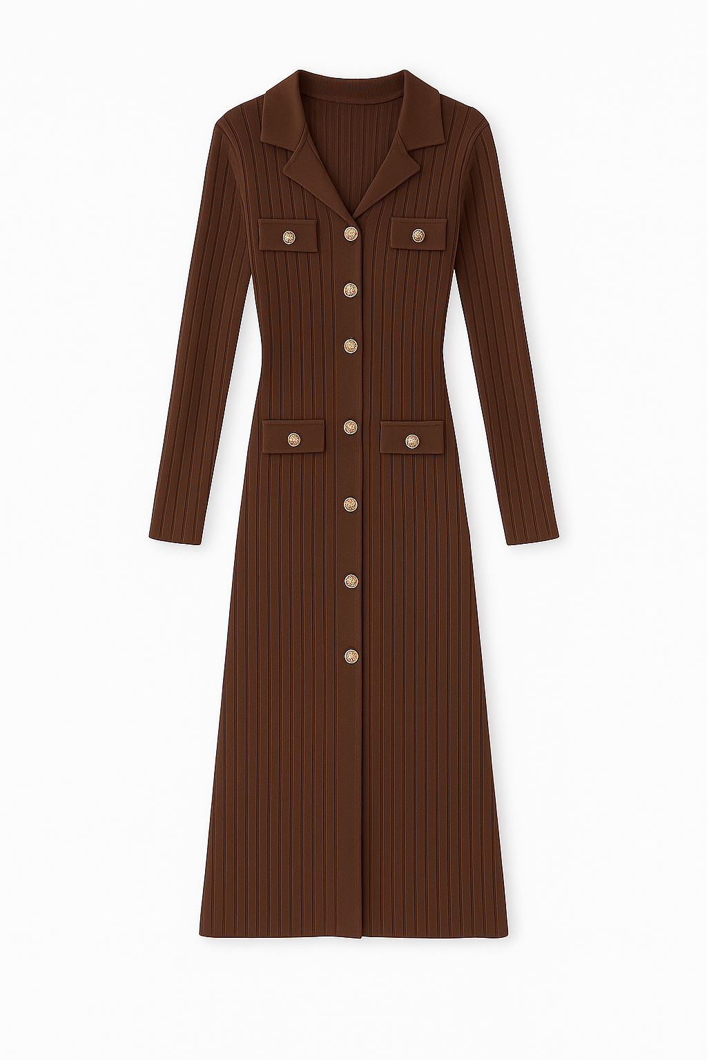 Chocolate Brown Knit Dress with Gold Buttons