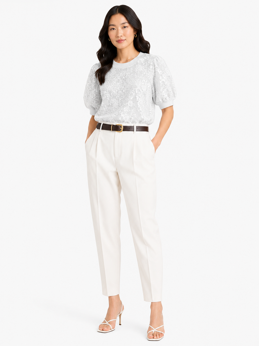 Women white tailored pants with belt