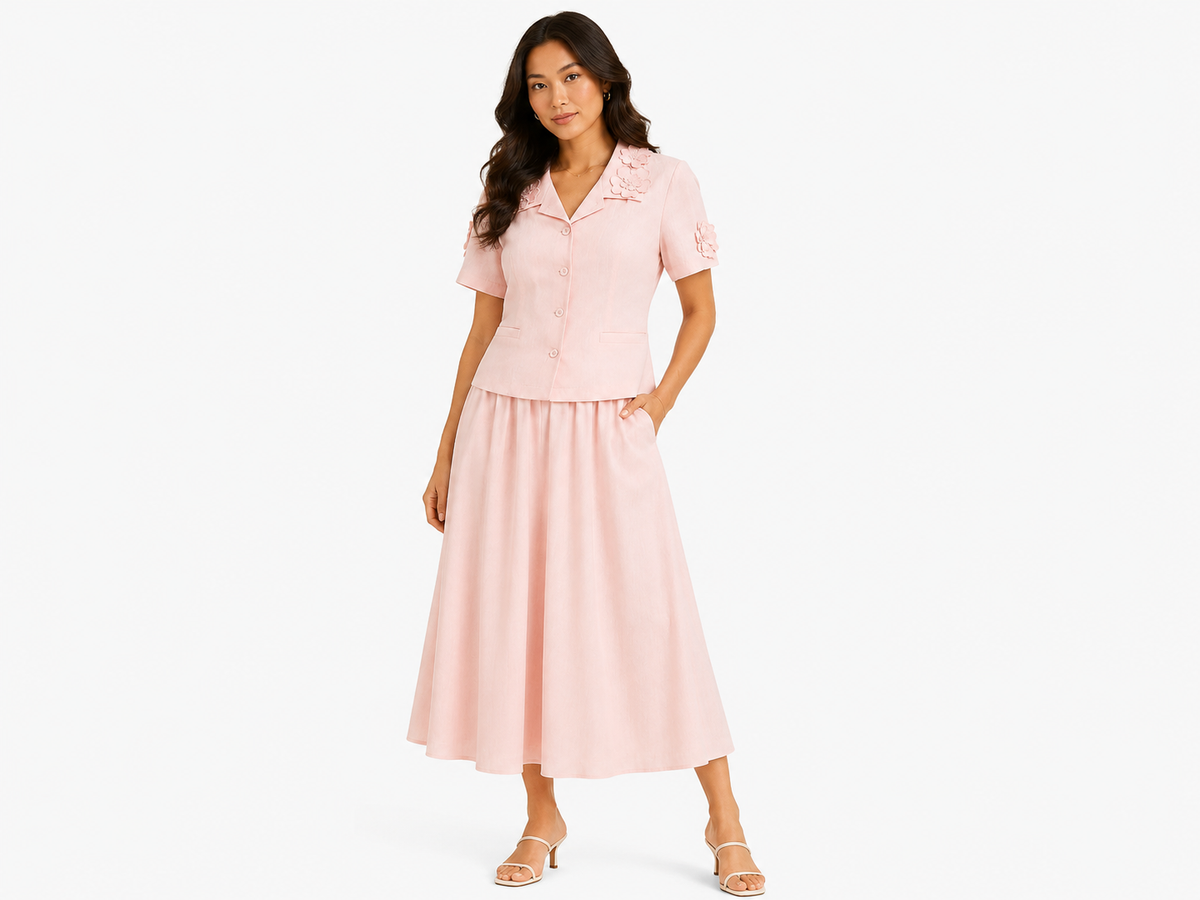 Blush floral two-piece skirt set