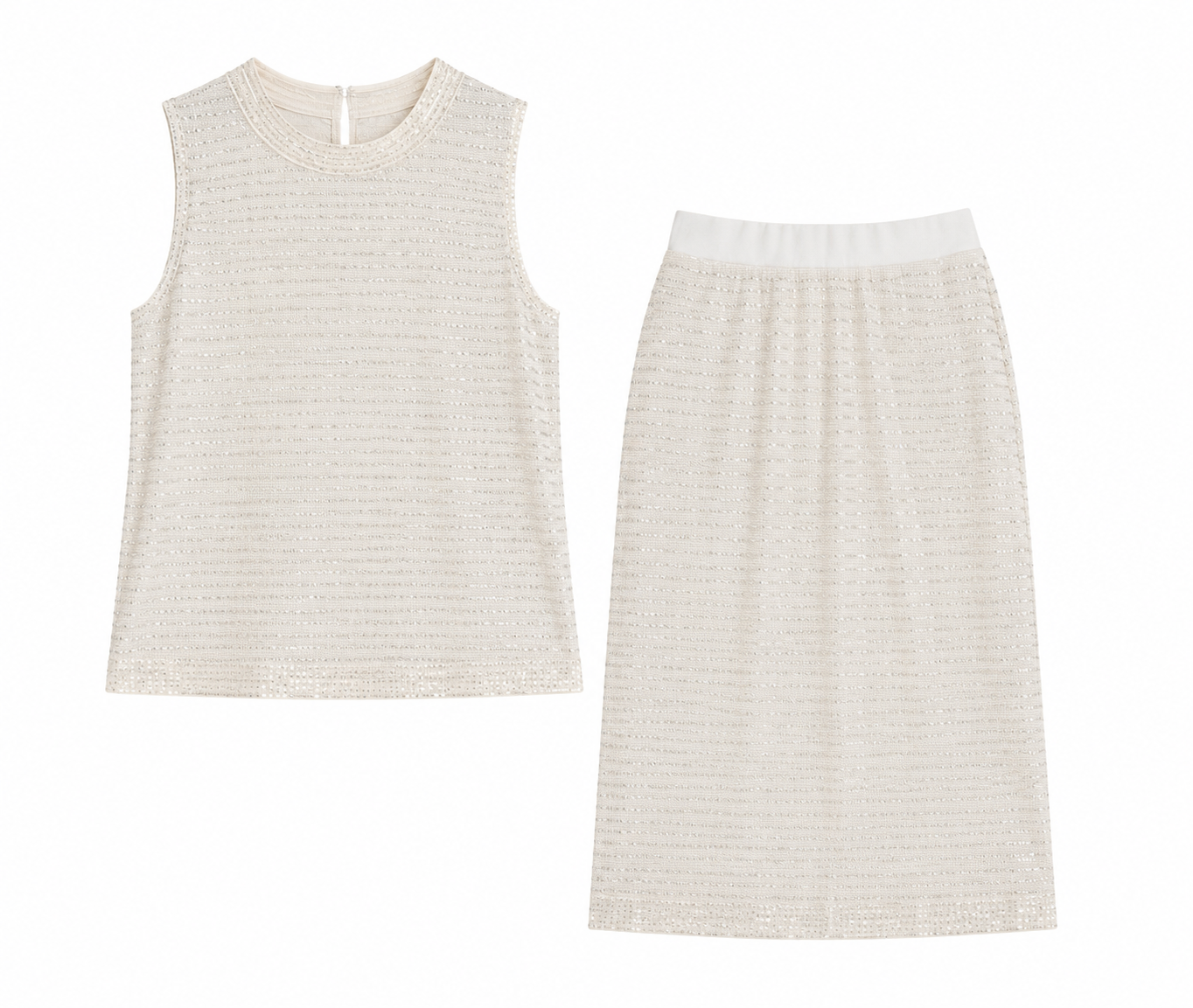 Champagne shimmer sleeveless top& midi skirt set