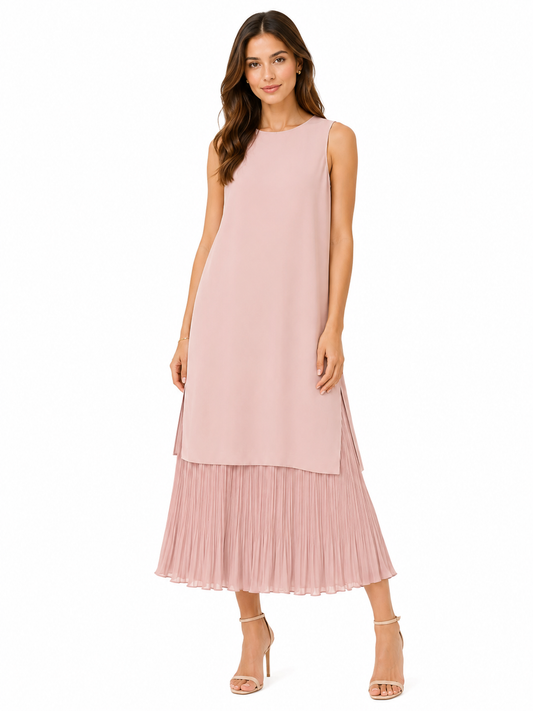 Women’s Blush Pink Sleeveless Pleated Maxi Dress